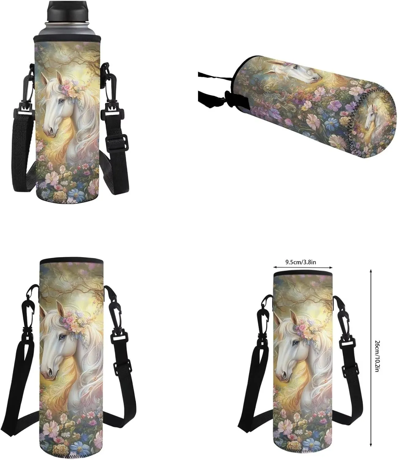 4PCS Horse Backpack for Girls with a Matching Lunchbox Backpack with Adjustable Straps Wate Bottle Carrier and Zipper Pencil Case 17 Inch Novelty Bookbag for 1-8th Grade Students
