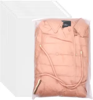 50 Packs Clothes Packaging Bags with Ziplock 11.8" x 13.8" Large Plastic Clear T-shirt Frosted Travel Organizer Bag Resealable Zipper Poly Storage with Size Stickers, 5.5 Mil Thick