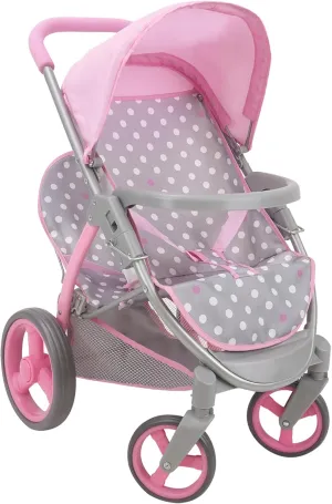 509 Crew: Cotton Candy Pink: Twin Tandem Doll Stroller - Pink, Grey, Polka Dot - Dolls Up to 18", Holds 2 Dolls, Foldable, Kids Pretend Play, Ages 3 