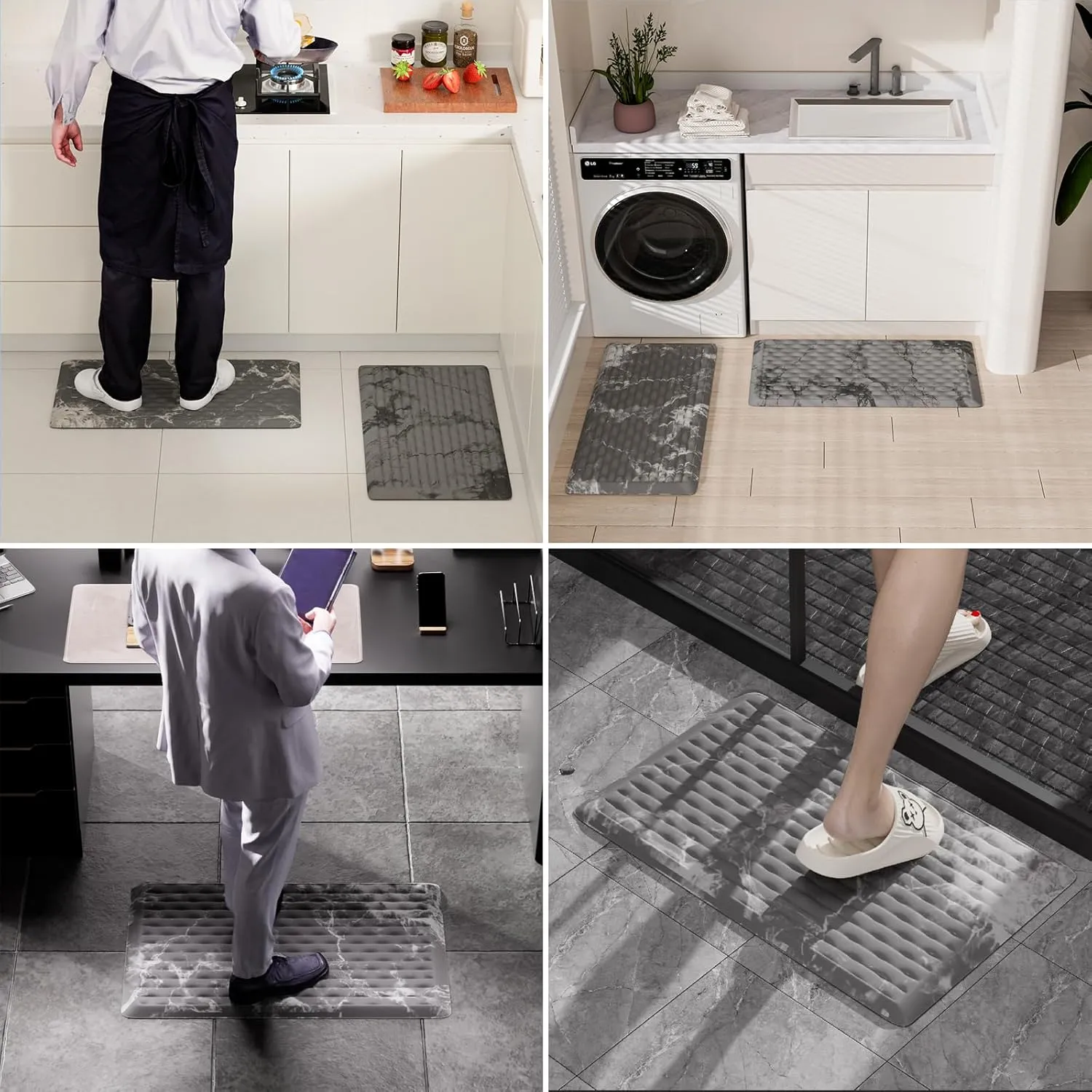 5/6 Inch Thick Anti-Fatigue Floor Mat,Ergonomic Office Standing Desk Mat, Kitchen Rug - Comfort & Durable Foam, Water Absorbing, Cushioned Non-Slip Bottom (19" x 32", White Marble Pattern)