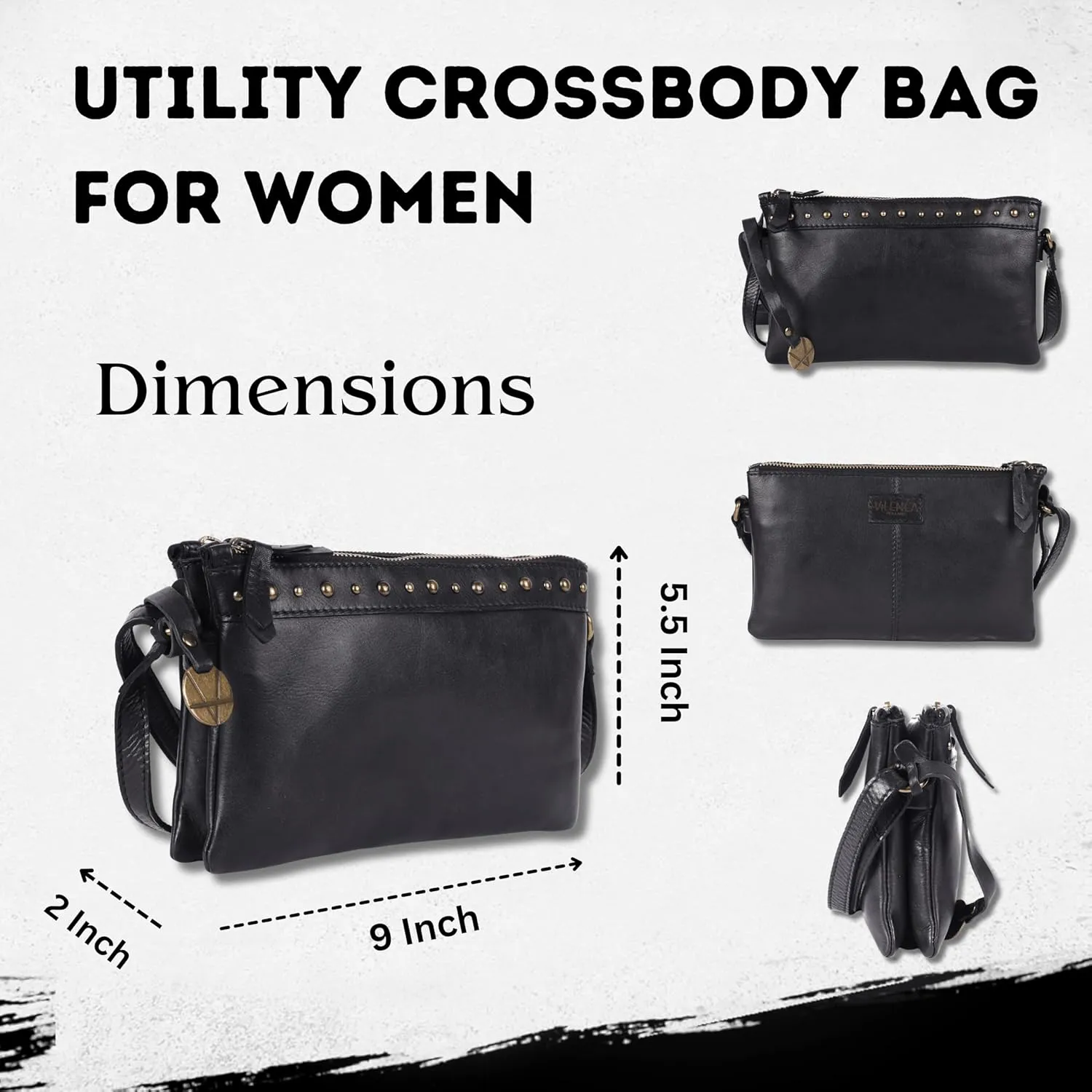 9 inch Women's Genuine Italian Leather Boho Studded Crossbody Sling Bag – Premium Quality, Stylish