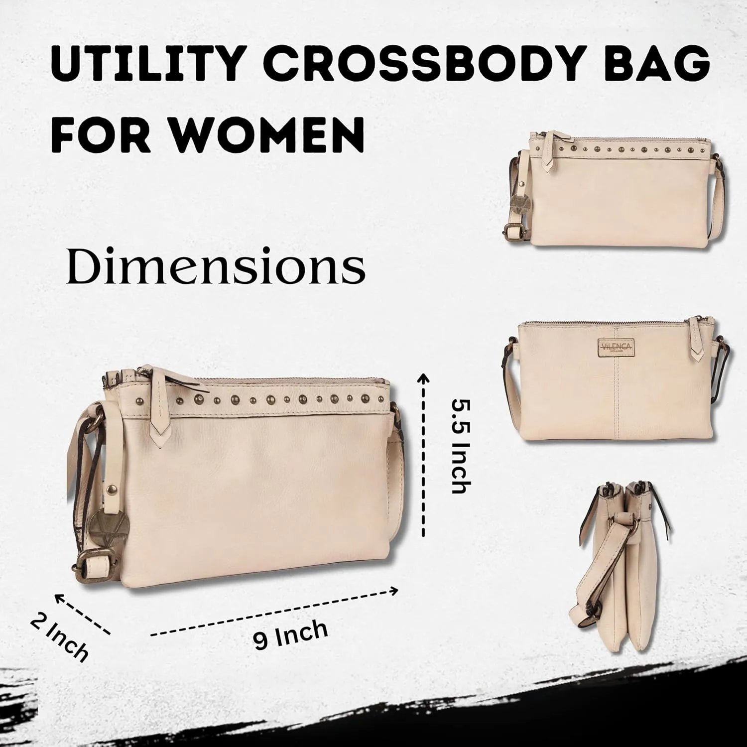 9 inch Women's Genuine Italian Leather Boho Studded Crossbody Sling Bag – Premium Quality, Stylish