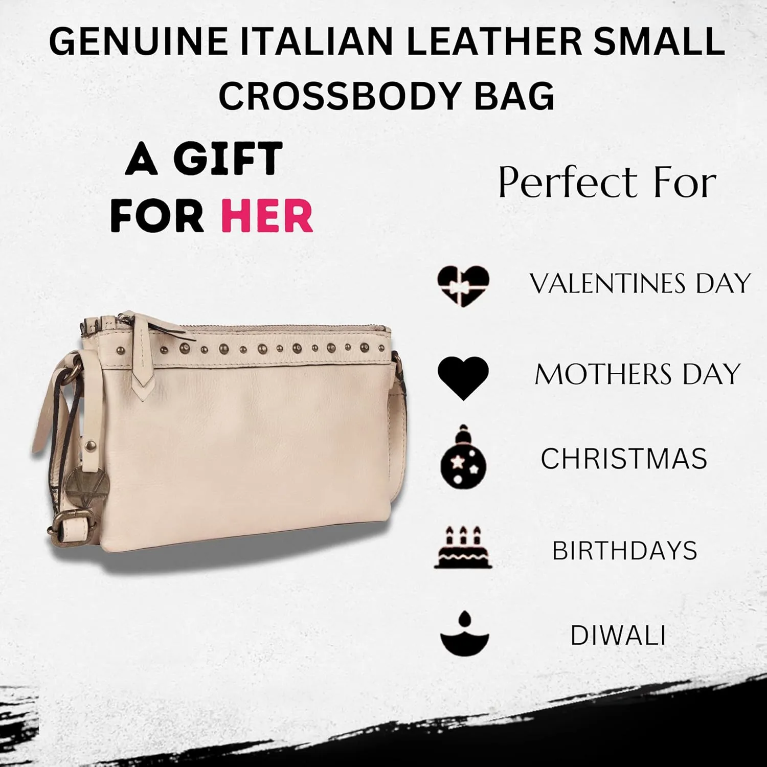 9 inch Women's Genuine Italian Leather Boho Studded Crossbody Sling Bag – Premium Quality, Stylish