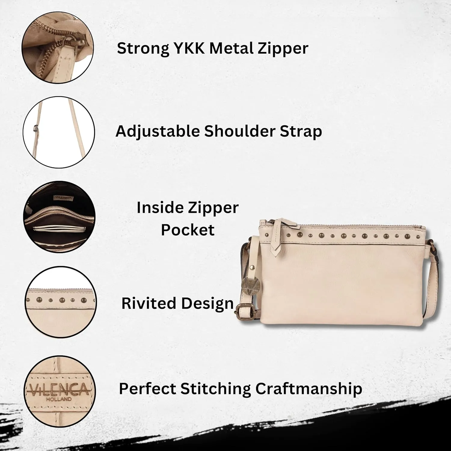 9 inch Women's Genuine Italian Leather Boho Studded Crossbody Sling Bag – Premium Quality, Stylish