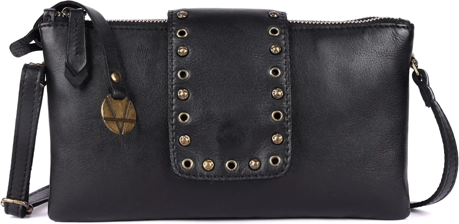 9.5 inch Genuine Italian Leather Boho Studded Crossbody Sling Bag - Stylish, Durable, & Perfect for Everyday Use for women