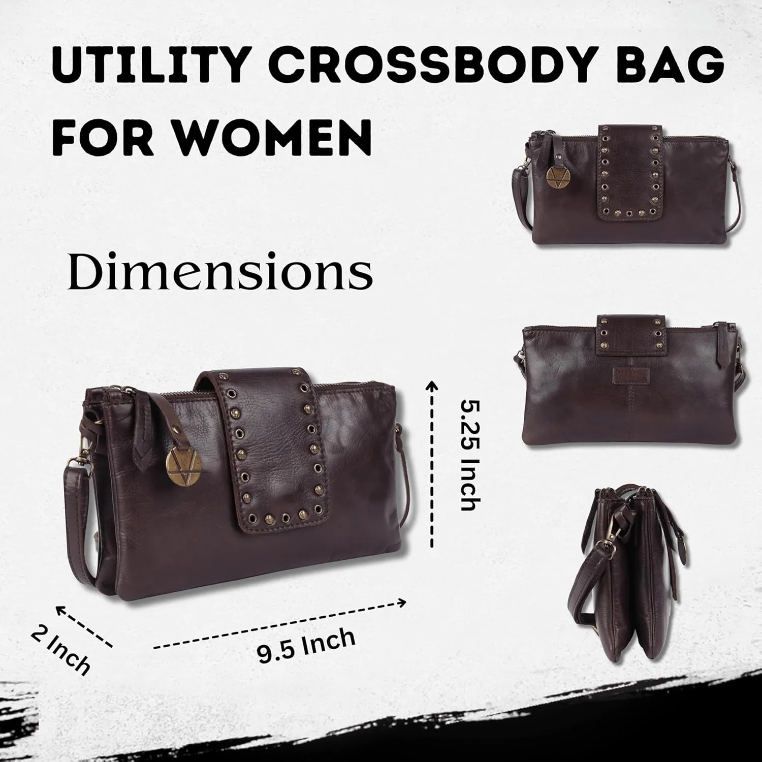 9.5 inch Genuine Italian Leather Boho Studded Crossbody Sling Bag - Stylish, Durable, & Perfect for Everyday Use for women
