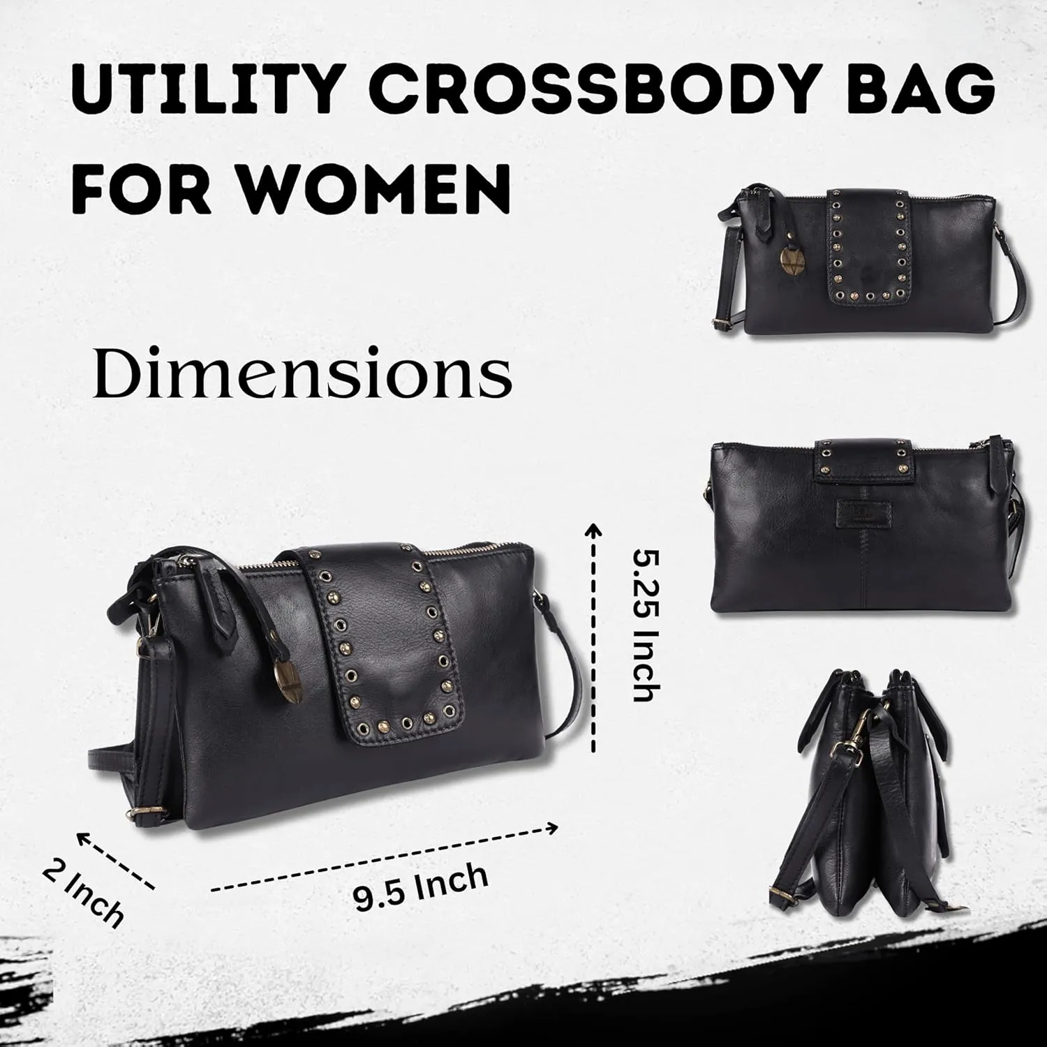 9.5 inch Genuine Italian Leather Boho Studded Crossbody Sling Bag - Stylish, Durable, & Perfect for Everyday Use for women