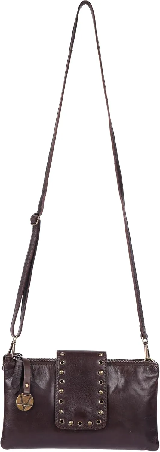 9.5 inch Genuine Italian Leather Boho Studded Crossbody Sling Bag - Stylish, Durable, & Perfect for Everyday Use for women