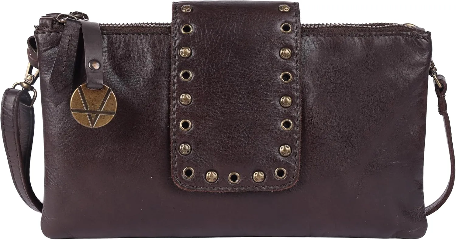 9.5 inch Genuine Italian Leather Boho Studded Crossbody Sling Bag - Stylish, Durable, & Perfect for Everyday Use for women
