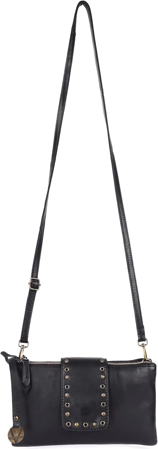 9.5 inch Genuine Italian Leather Boho Studded Crossbody Sling Bag - Stylish, Durable, & Perfect for Everyday Use for women