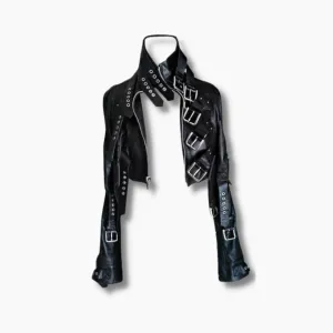 Aaliyah Black Leather Vintage Belted Biker Jacket