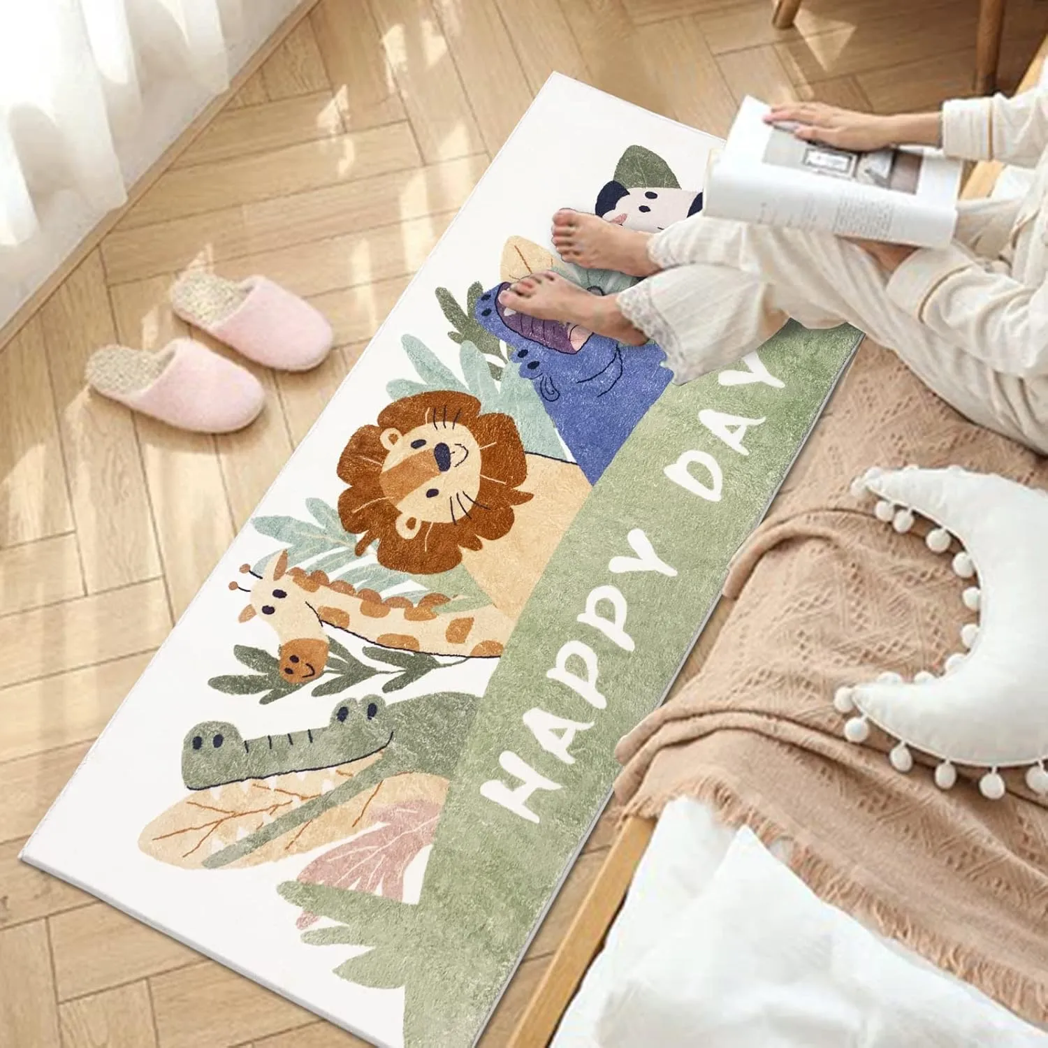 ABREEZE Kids Runner Rug 5.3FT,Animals Area Rug Play Mat for Kids Non Skid Washable Animal Throw Rugs Cute Cartoon Floor Carpet for Living Bedroom Study Nursery Dorm 2.6'x5.3'