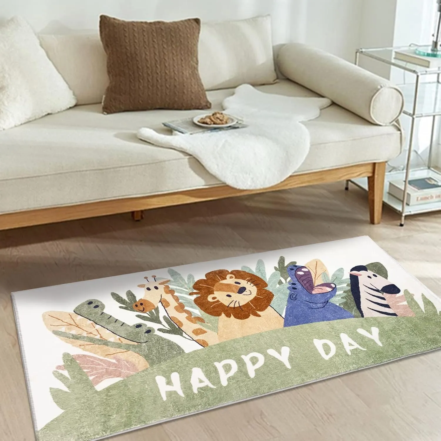 ABREEZE Kids Runner Rug 5.3FT,Animals Area Rug Play Mat for Kids Non Skid Washable Animal Throw Rugs Cute Cartoon Floor Carpet for Living Bedroom Study Nursery Dorm 2.6'x5.3'