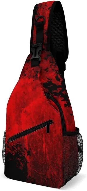 Abstract Blood Splash Background Sling Bag Crossbody for Women Men Lightweight Adjustable Extender Strap Shoulder Backpack with Water Bottle Holder Casual Daypack for Hiking Travel