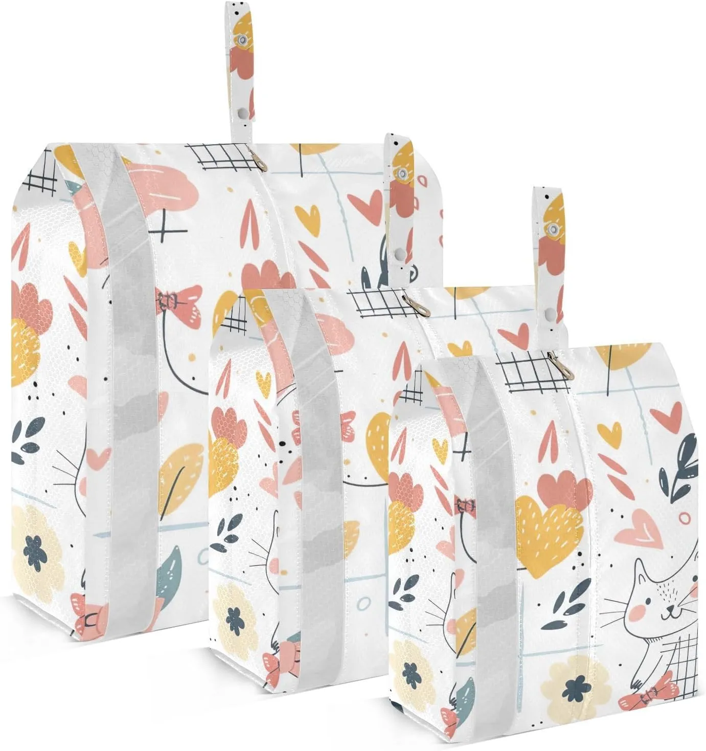 Abstract Cats Travel Storage Bag with Lanyard - Portable Lightweight Classified Storage Bag with Zipper, Dust and Waterproof Travel Packing Cube for Suitcase,3 Pieces