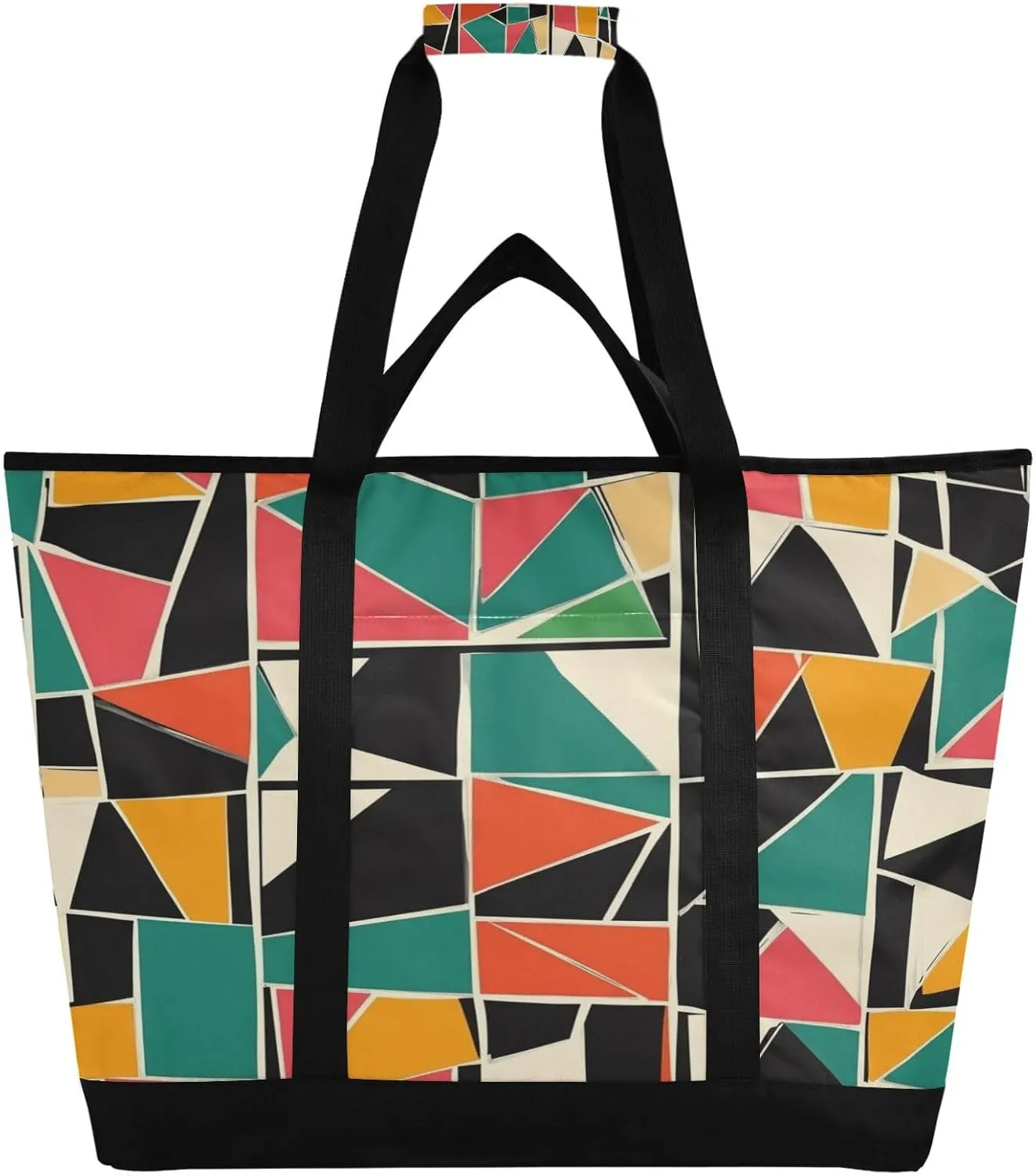 Abstract Pattern Reusable Insulated Lunchbox Cooler Bag, Leakproof Kitchen Grocery Bag Collapsible Portable Cooler Tote Bag for Picnic, Camping, Office, Travel