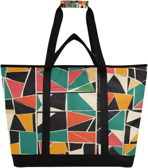Abstract Pattern Reusable Insulated Lunchbox Cooler Bag, Leakproof Kitchen Grocery Bag Collapsible Portable Cooler Tote Bag for Picnic, Camping, Office, Travel