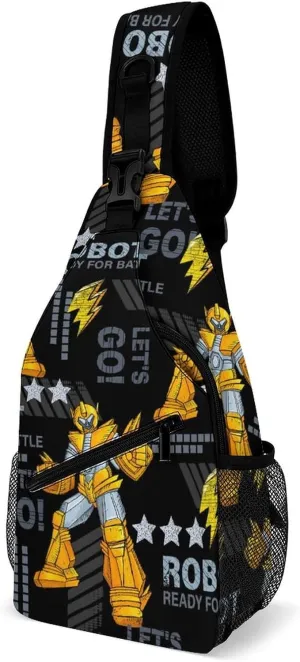 Abstract Robots Soldier Sling Bag Crossbody for Women Men Lightweight Adjustable Extender Strap Funny Warrior Shoulder Backpack with Water Bottle Holder Casual Daypack for Hiking Travel