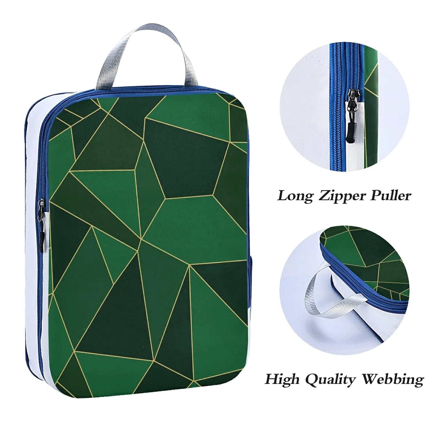 Abstract Seamless Emerald Geometric Green Crystal Polygonal Texture 3 Set Packing Cubes, Waterproof Check Oxford cloth Organizers, Travel Packing Toiletry Storage Bag