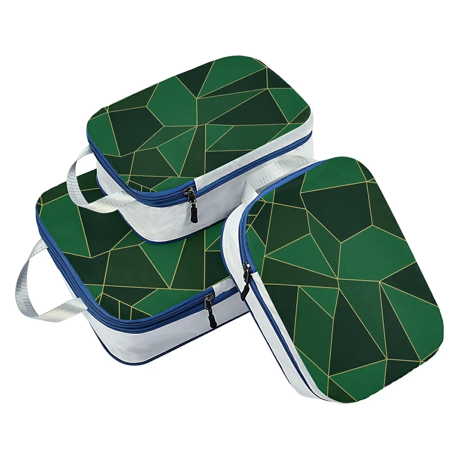Abstract Seamless Emerald Geometric Green Crystal Polygonal Texture 3 Set Packing Cubes, Waterproof Check Oxford cloth Organizers, Travel Packing Toiletry Storage Bag