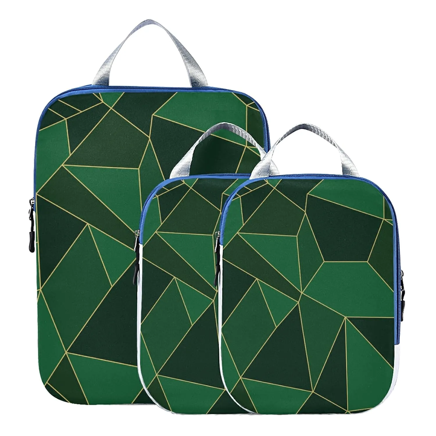 Abstract Seamless Emerald Geometric Green Crystal Polygonal Texture 3 Set Packing Cubes, Waterproof Check Oxford cloth Organizers, Travel Packing Toiletry Storage Bag
