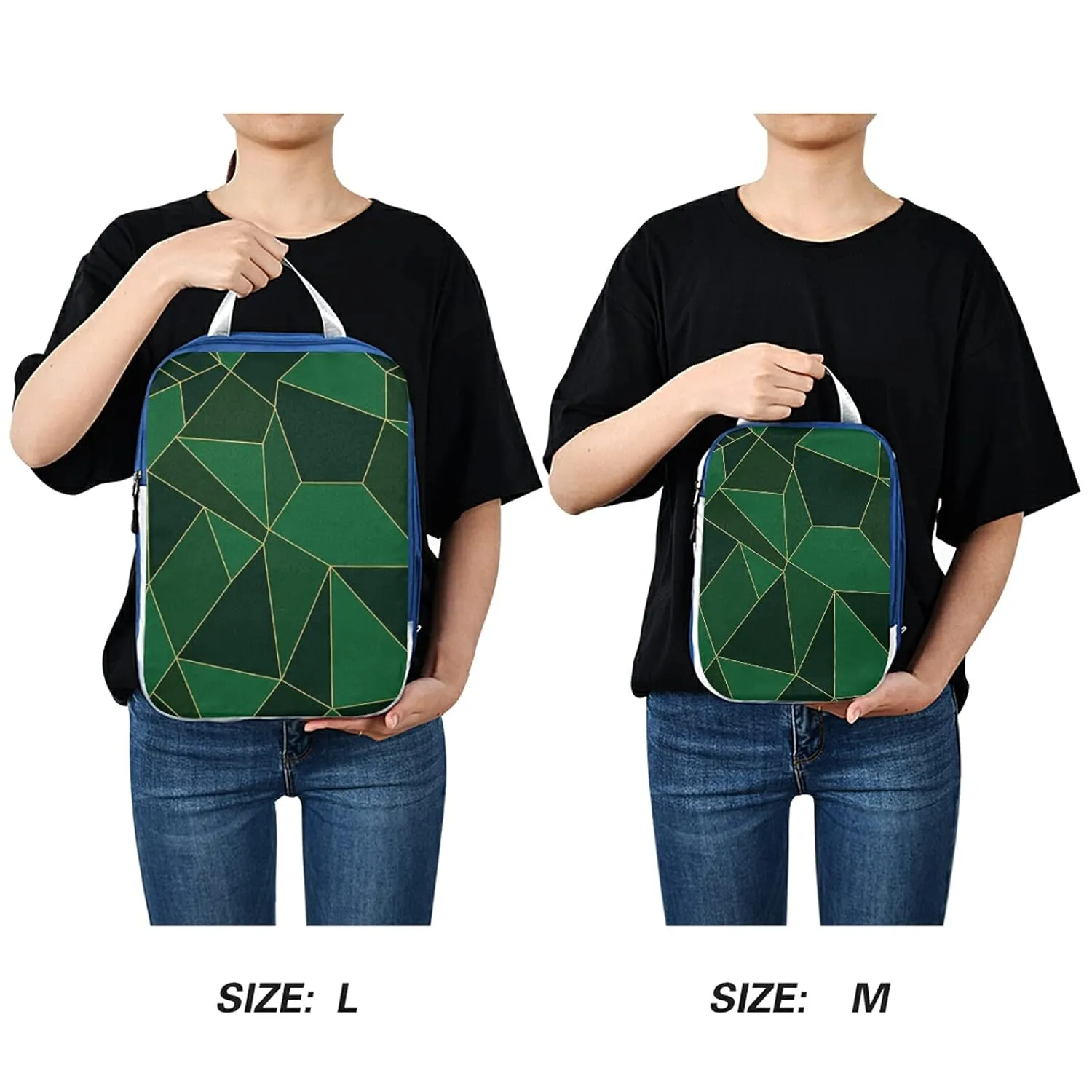 Abstract Seamless Emerald Geometric Green Crystal Polygonal Texture 3 Set Packing Cubes, Waterproof Check Oxford cloth Organizers, Travel Packing Toiletry Storage Bag