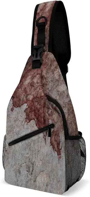 Abstract Stain Blood Old Cement Sling Bag Crossbody for Women Men Lightweight Adjustable Extender Strap Shoulder Backpack with Water Bottle Holder Casual Daypack for Hiking Travel
