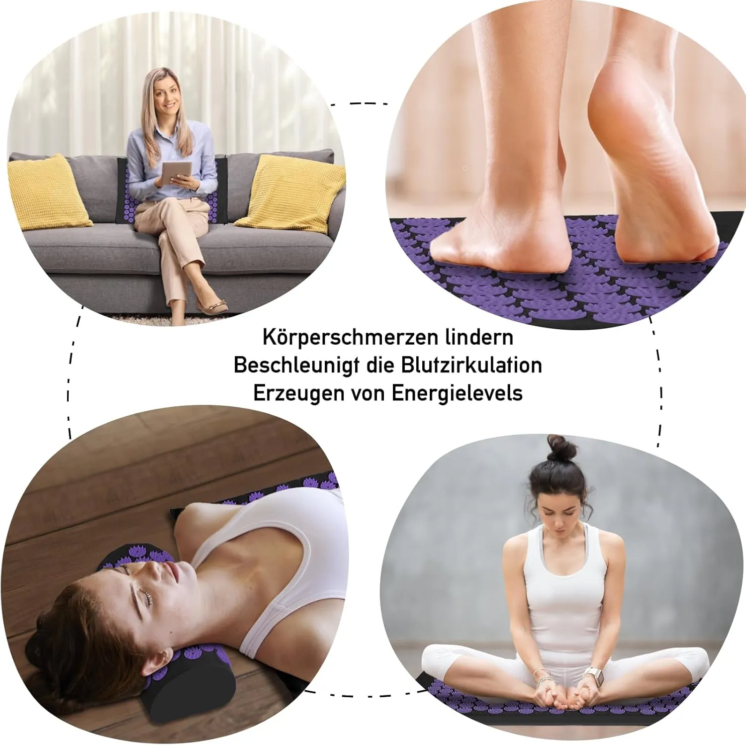 Acupressure Mat Set, Acupuncture Point Massage Pillow, Relieving Neck and Back Pain, Muscle Relaxation and Stress Reduction, Sciatica Relief, Suitable for Men and Women, Carry a Handbag, Black Purple
