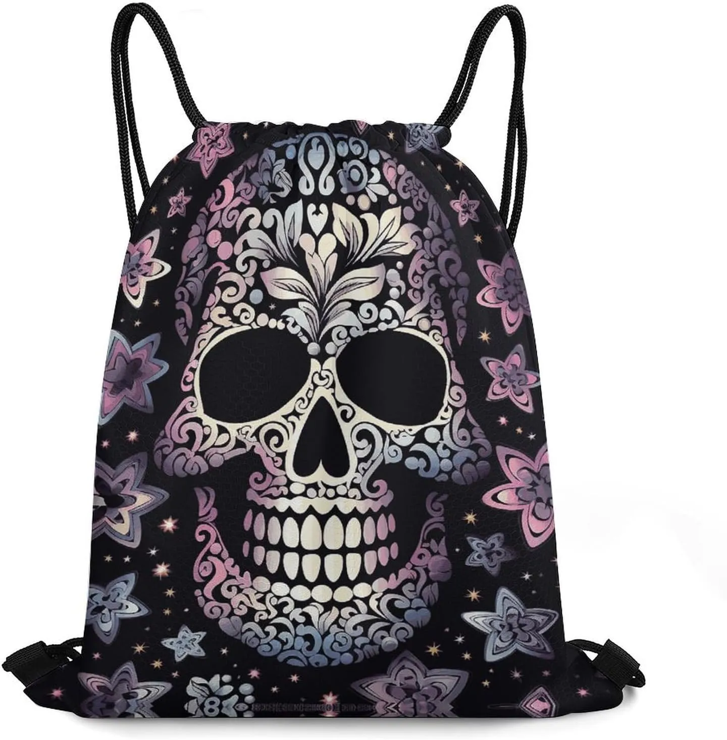 Adjustable Drawstring Backpack，Cool Skull Printed Portable Drawstring Bag Large Capacity Foldable Drawstring Bag for Shopping Sport Yoga Travel, Swimming, Gym, Beach