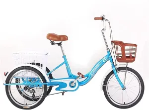 Adult Cargo Tricycles Beach Cruiser Bikes Shopping Tricycle for Adult 1 Speed 20inch 3-Wheel Trike with Basket Three Wheeled Bike for Shopping Or Bag Recumbent Bicycle
