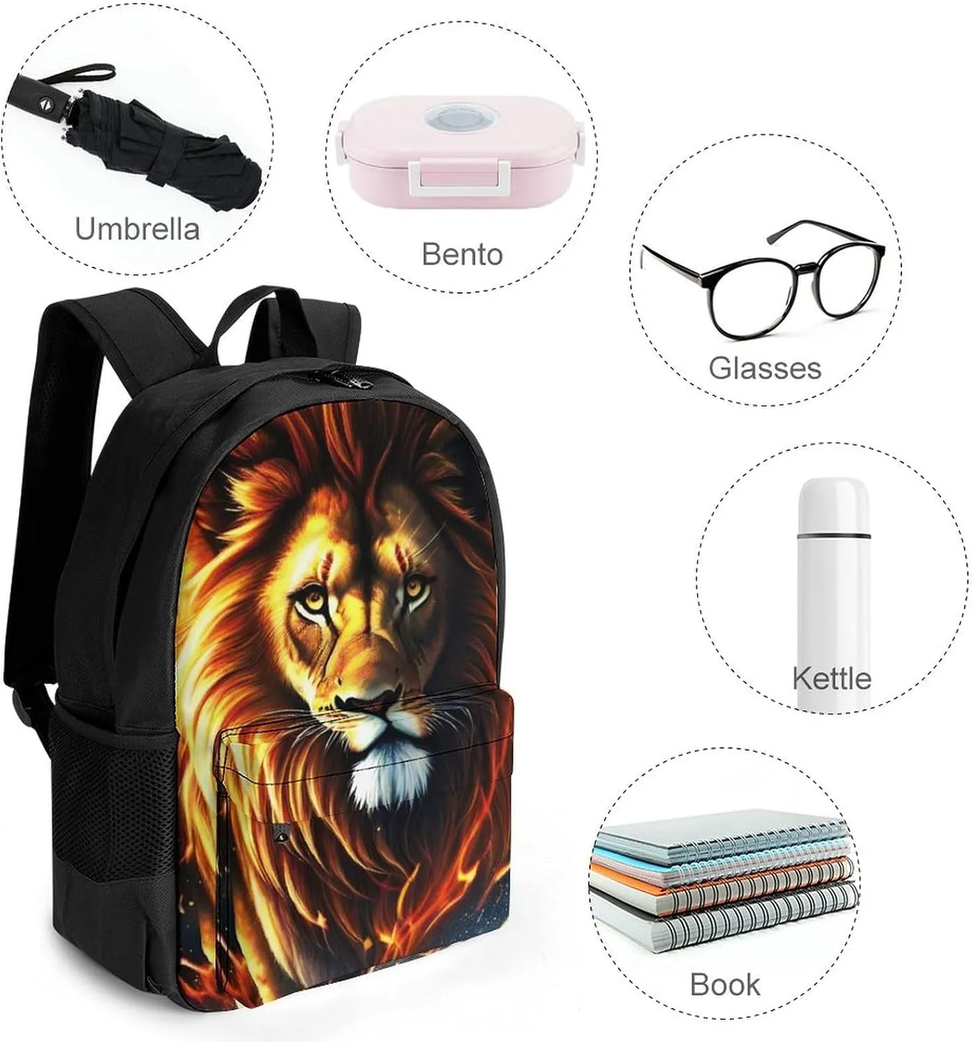 Adults Lightweight Cool Lion In The Space Surreal Style Art Rucksacks Large Capacity Bookbag With Adjustable Shoulder Straps for Trekking Outdoors Bicycle