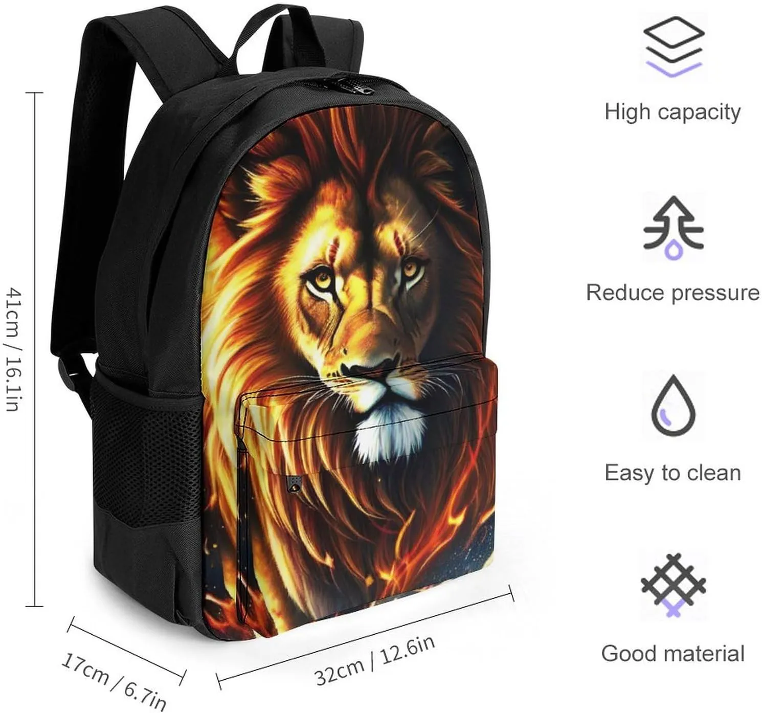 Adults Lightweight Cool Lion In The Space Surreal Style Art Rucksacks Large Capacity Bookbag With Adjustable Shoulder Straps for Trekking Outdoors Bicycle