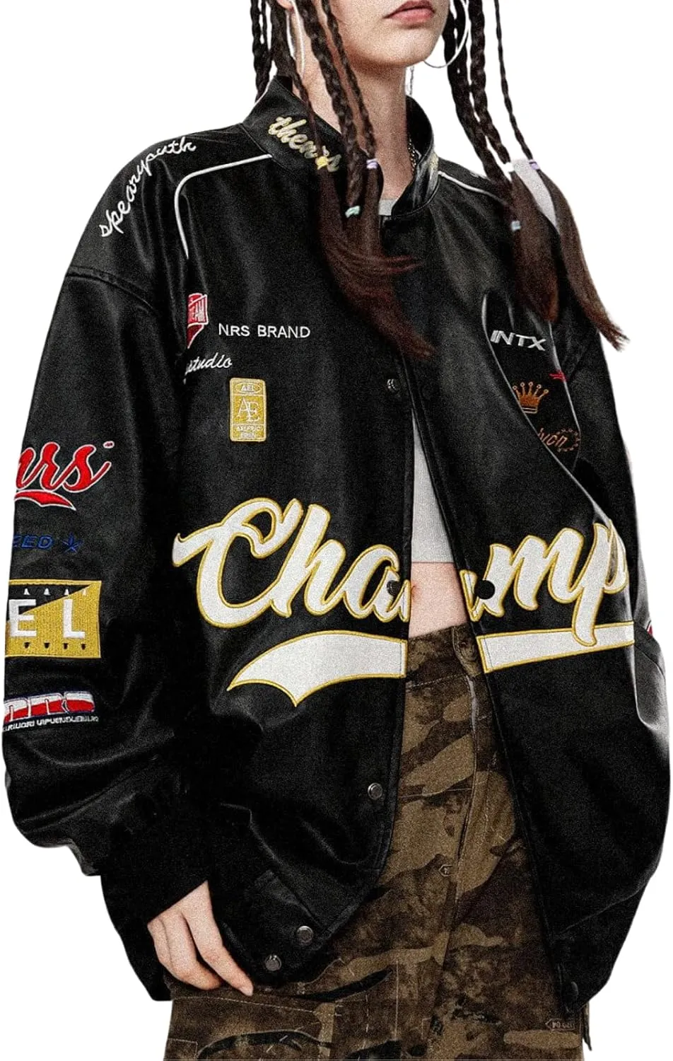Aelfric Eden Letter Embroidered Racing Jacket Vintage Graphic Baseball Jacket Unisex Coats Streetwear