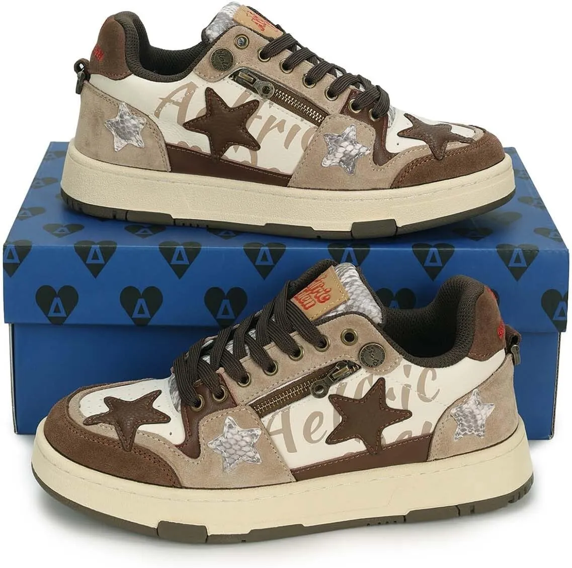 Aelfric Eden Sneakers Color Blocking Patchwork Skate Shoes Platform Leather Lace-up Sneakers Casual Comfy Walking Shoes