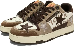 Aelfric Eden Sneakers Color Blocking Patchwork Skate Shoes Platform Leather Lace-up Sneakers Casual Comfy Walking Shoes