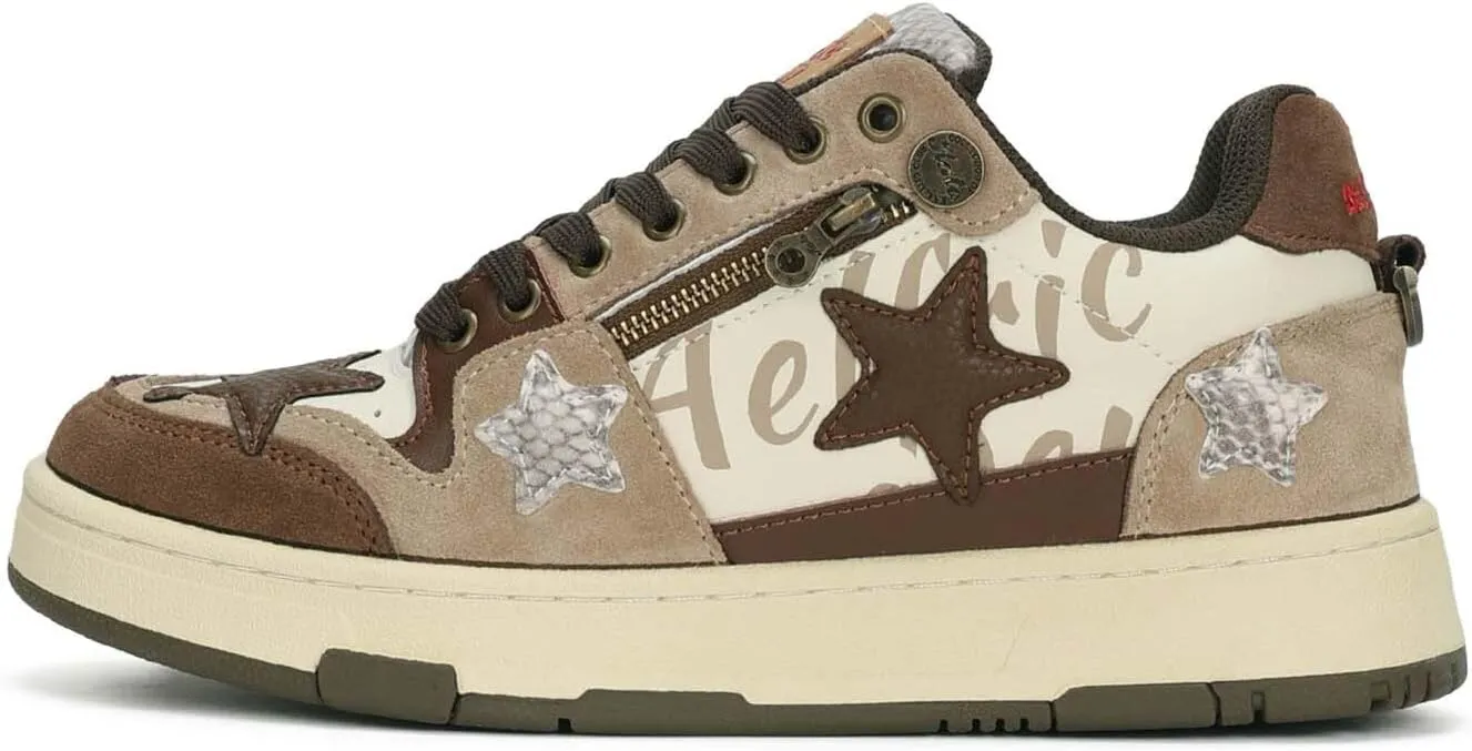 Aelfric Eden Sneakers Color Blocking Patchwork Skate Shoes Platform Leather Lace-up Sneakers Casual Comfy Walking Shoes