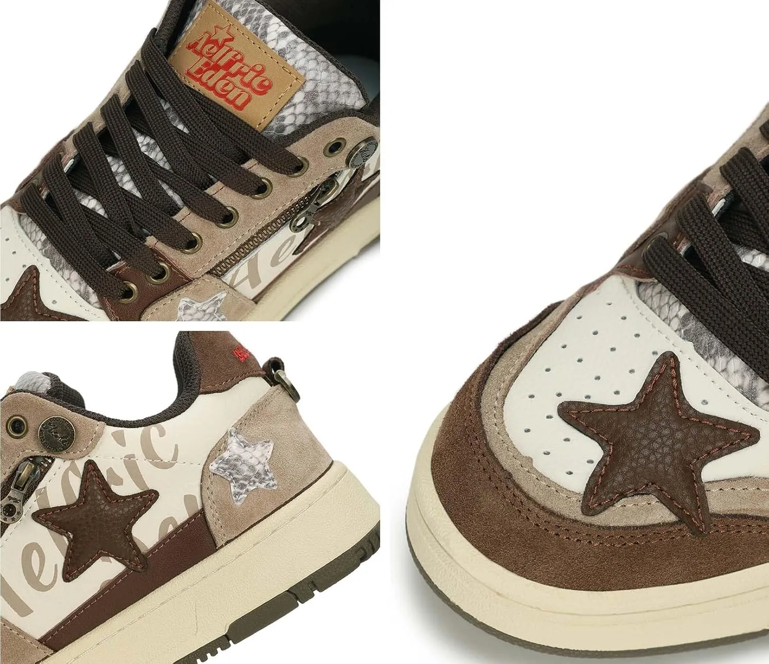 Aelfric Eden Sneakers Color Blocking Patchwork Skate Shoes Platform Leather Lace-up Sneakers Casual Comfy Walking Shoes