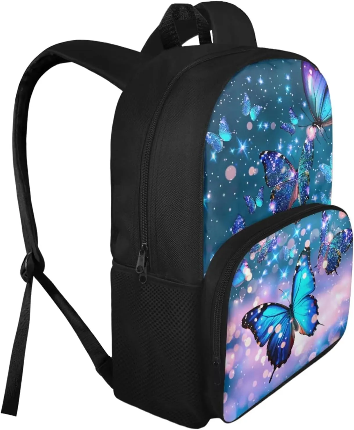Aesthetic Butterfly Backpack for Girls Kids Backpack with Lunch Box and Big Pencil Case 3Pcs Set 15" Large Capacity Bookbag with Front Pocket for School Lightweight Kindergarten School Bag