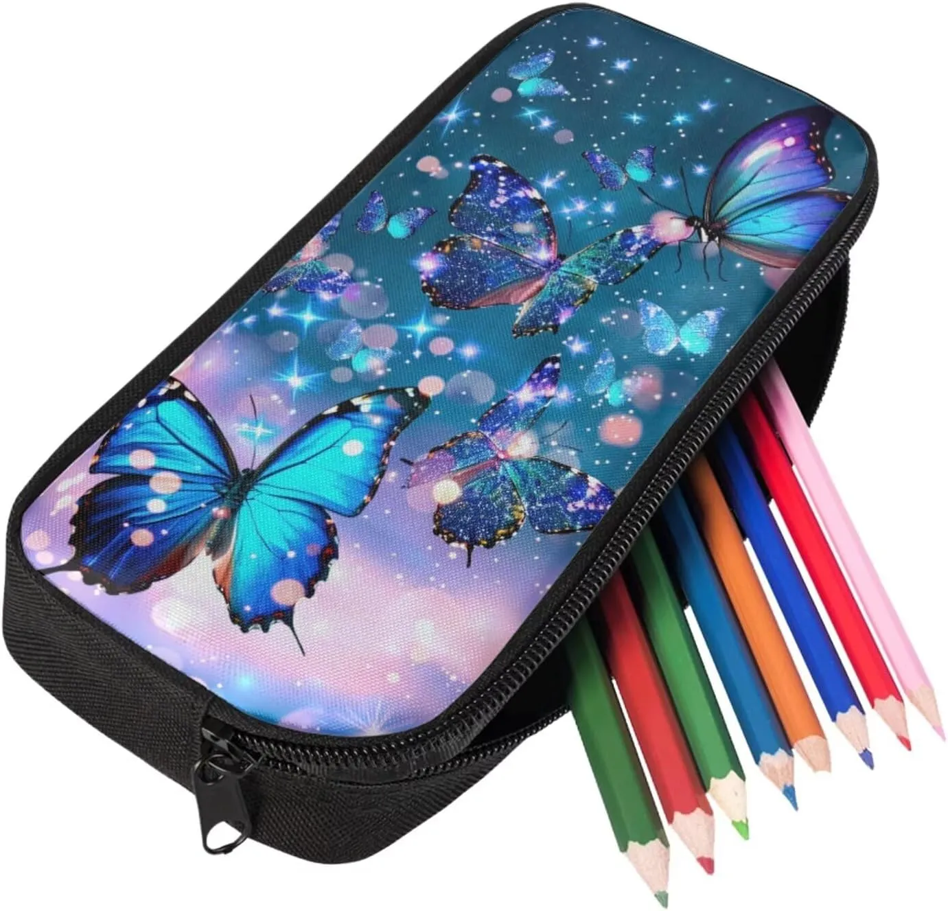 Aesthetic Butterfly Backpack for Girls Kids Backpack with Lunch Box and Big Pencil Case 3Pcs Set 15" Large Capacity Bookbag with Front Pocket for School Lightweight Kindergarten School Bag
