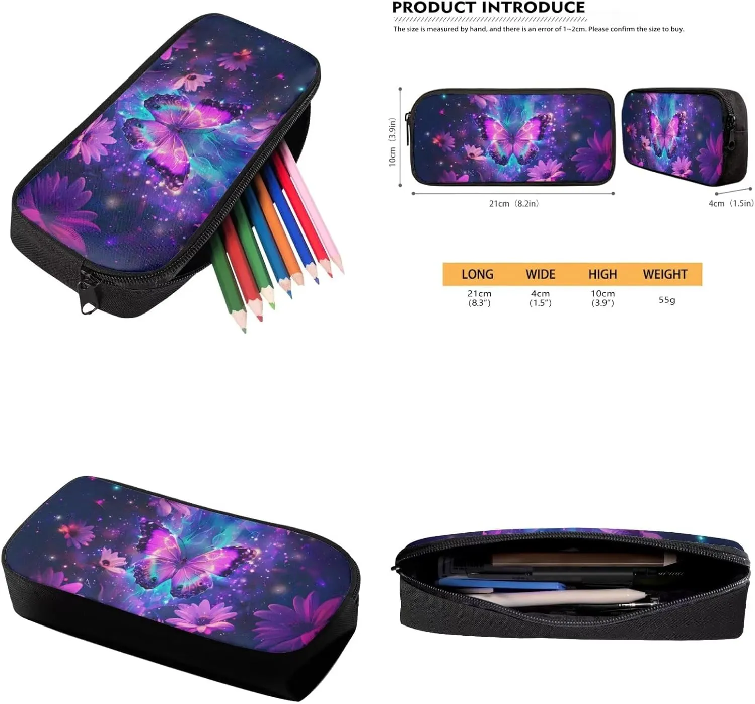 Aesthetic Butterfly Backpack for Girls Kids Backpack with Lunch Box and Large Pencil Bag 3Pcs Set 15" Sturdy Bookbag with Front Pocket for School Lightweight Kindergarten School Bag