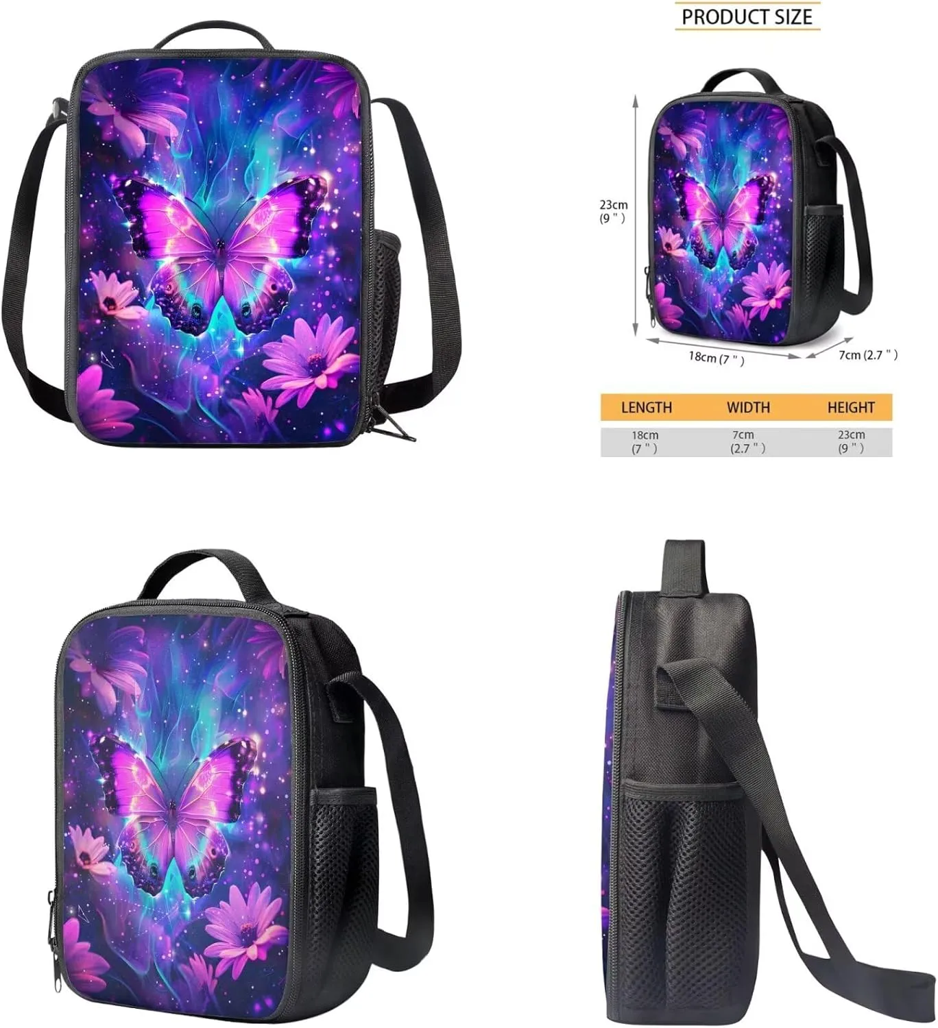 Aesthetic Butterfly Backpack for Girls Kids Backpack with Lunch Box and Large Pencil Bag 3Pcs Set 15" Sturdy Bookbag with Front Pocket for School Lightweight Kindergarten School Bag