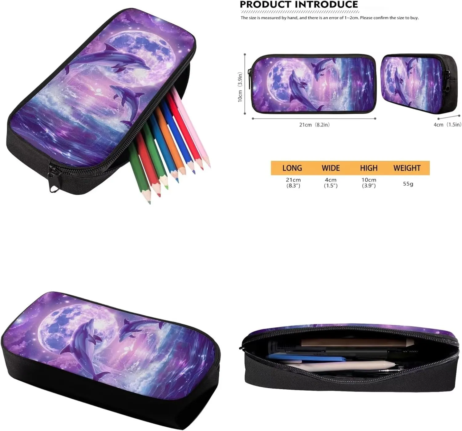 Aesthetic Dolphin Backpack for Girls Kids Backpack with Lunch Box and Zippered Pencil Case 3 Pcs Set 12" Sturdy Bookbag with Front Pocket Lightweight School Bag with Side Pockets for Toddler
