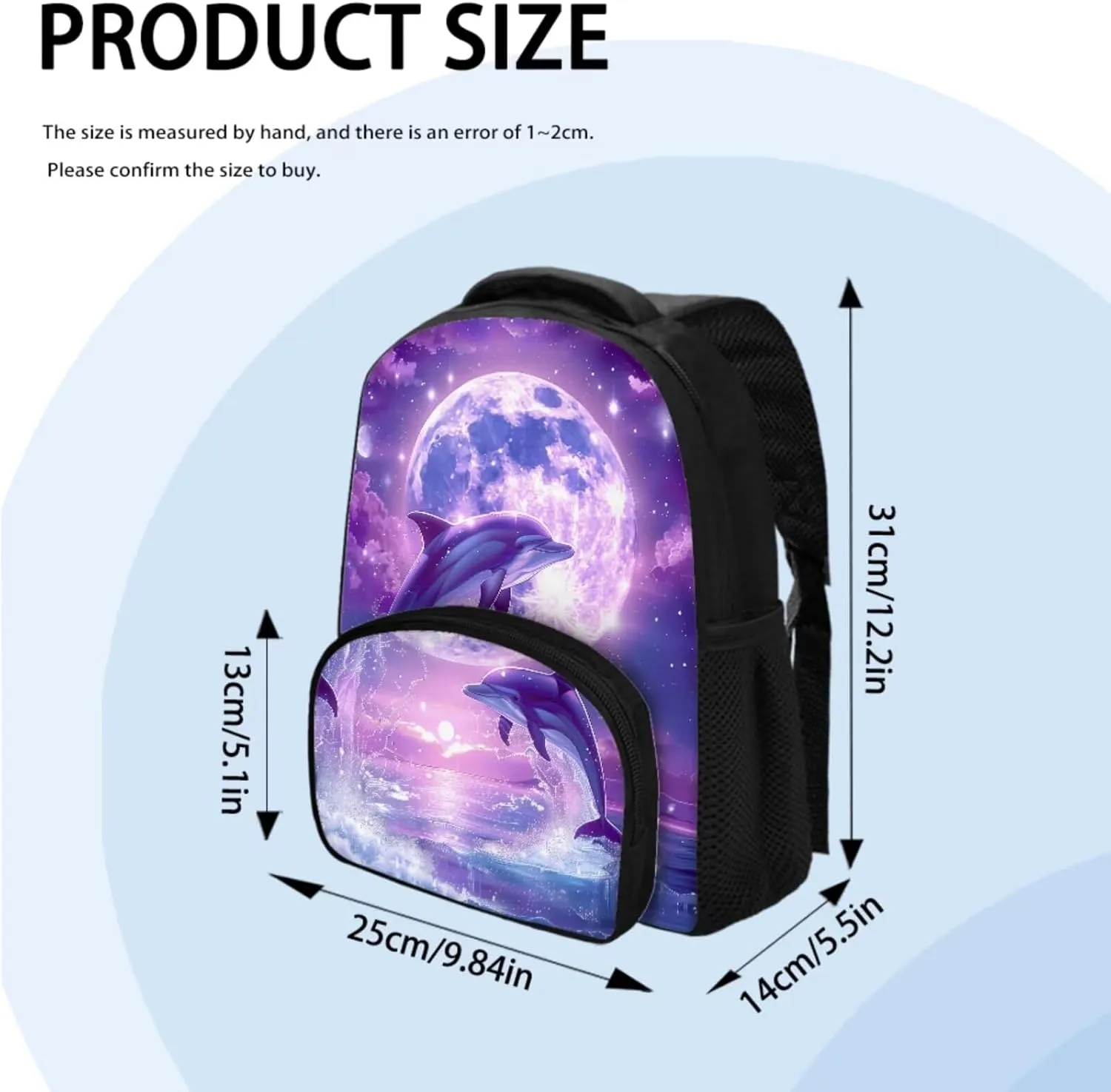 Aesthetic Dolphin Backpack for Girls Kids Backpack with Lunch Box and Zippered Pencil Case 3 Pcs Set 12" Sturdy Bookbag with Front Pocket Lightweight School Bag with Side Pockets for Toddler