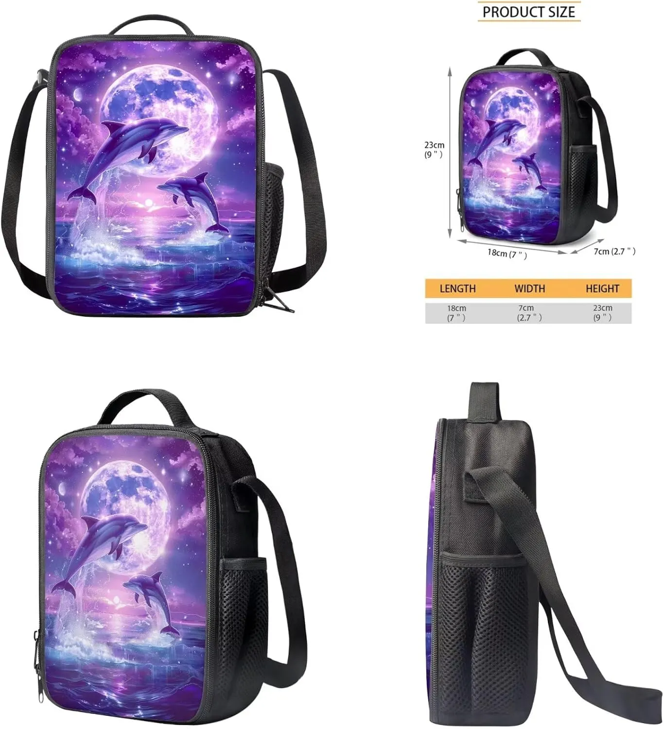 Aesthetic Dolphin Backpack for Girls Kids Backpack with Lunch Box and Zippered Pencil Case 3 Pcs Set 12" Sturdy Bookbag with Front Pocket Lightweight School Bag with Side Pockets for Toddler