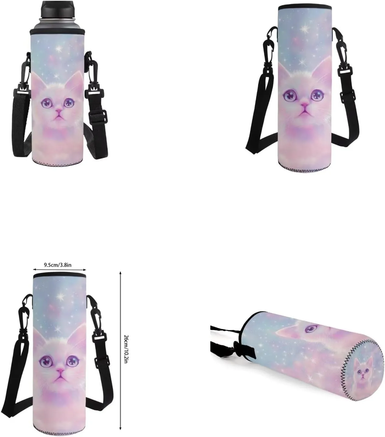 Aesthetic Galaxy Cat Backpack for School Girls Backpack with Lunch Box Water Bottle Bag and Large Pencil Case 4PCS Set 17" Bookbag with Front Pocket Lightweight School Bag for Kids Elementary