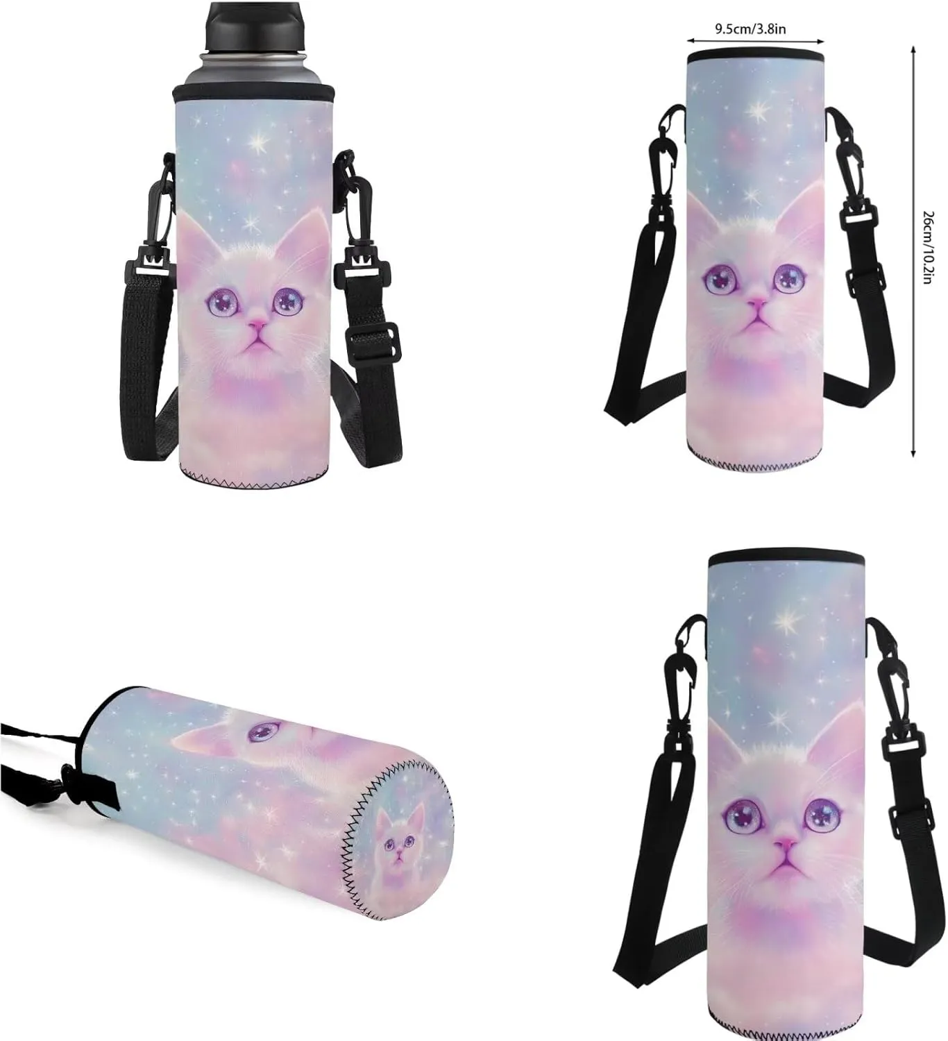 Aesthetic Galaxy Cat Backpack for School Girls Backpack with Lunch Box Water Bottle Bag and Soft Pencil Case 4PCS Set 17" Bookbag with Compartments Lightweight Elementary School Bag for Kids