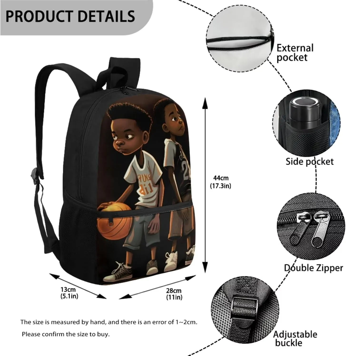 African Boy Bookbag and Lunch Box Set for Boys 6-8 Basketball Kids School Backpack with Water Bottle Holder for Elementary School Chlidren Back to School Gift