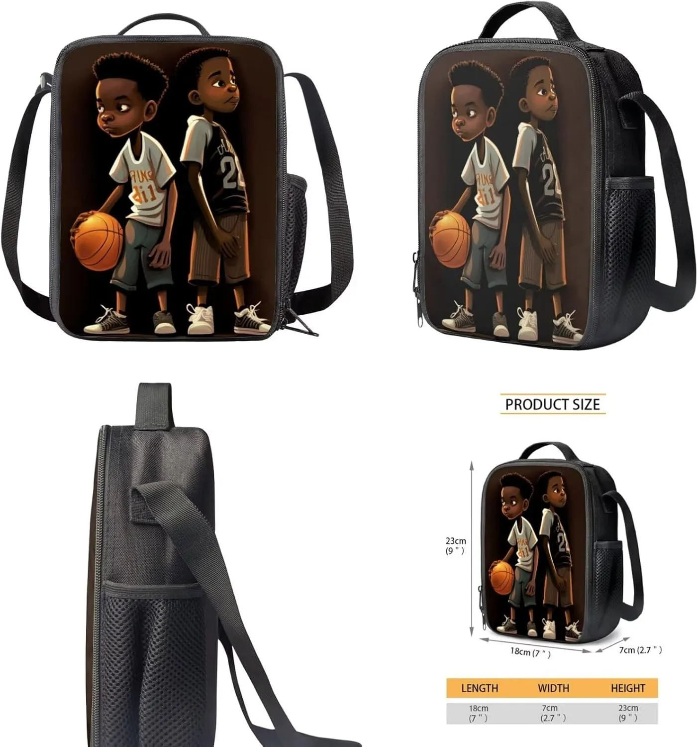 African Boy Bookbag and Lunch Box Set for Boys 6-8 Basketball Kids School Backpack with Water Bottle Holder for Elementary School Chlidren Back to School Gift