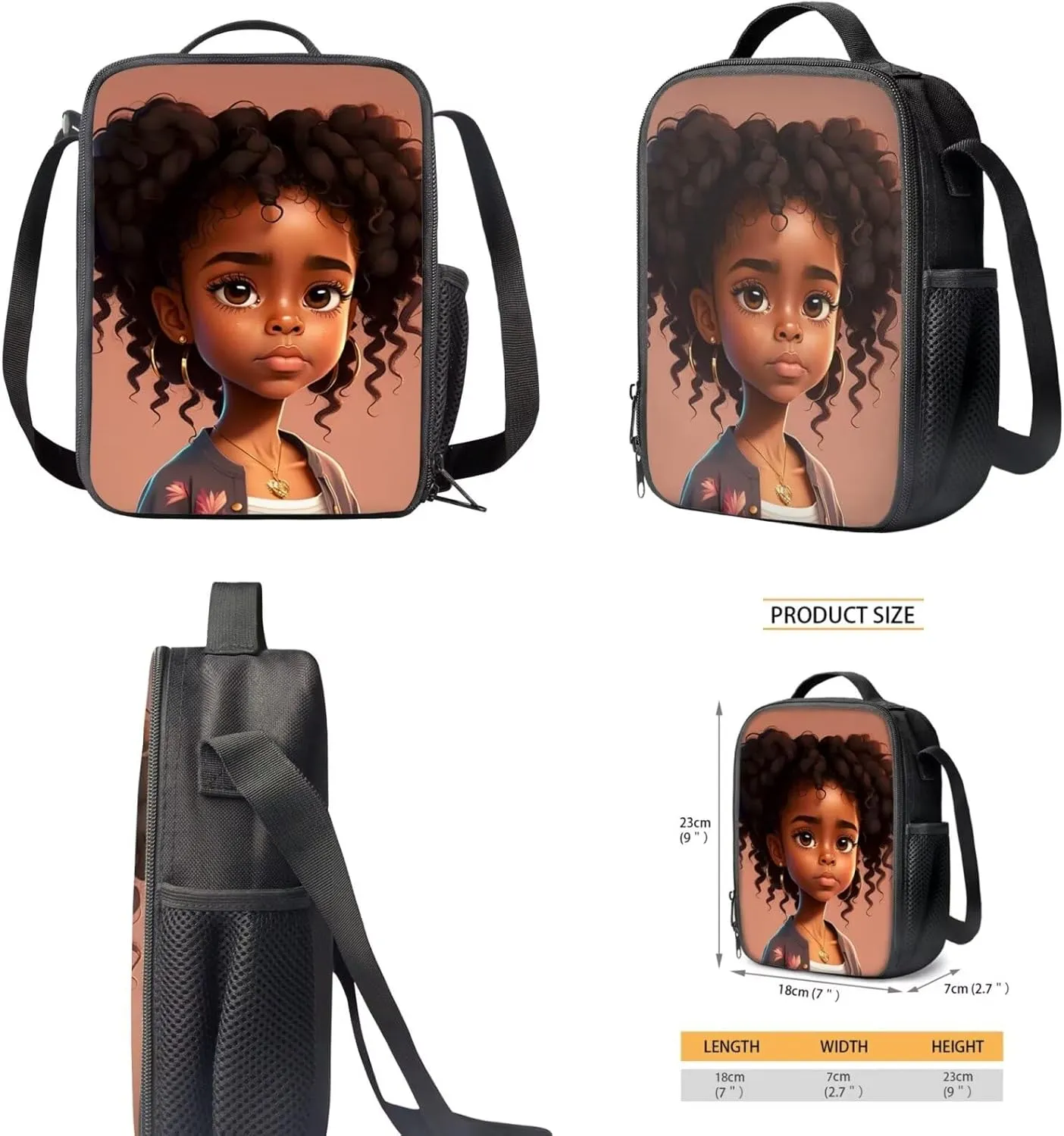 African Girl Kindergarten Backpack for Girls with Lunch Box and Pencil Case Water Bottle Holder Girls Bookbag School Backpack Set for Kindergarten Elementary School 4 In 1