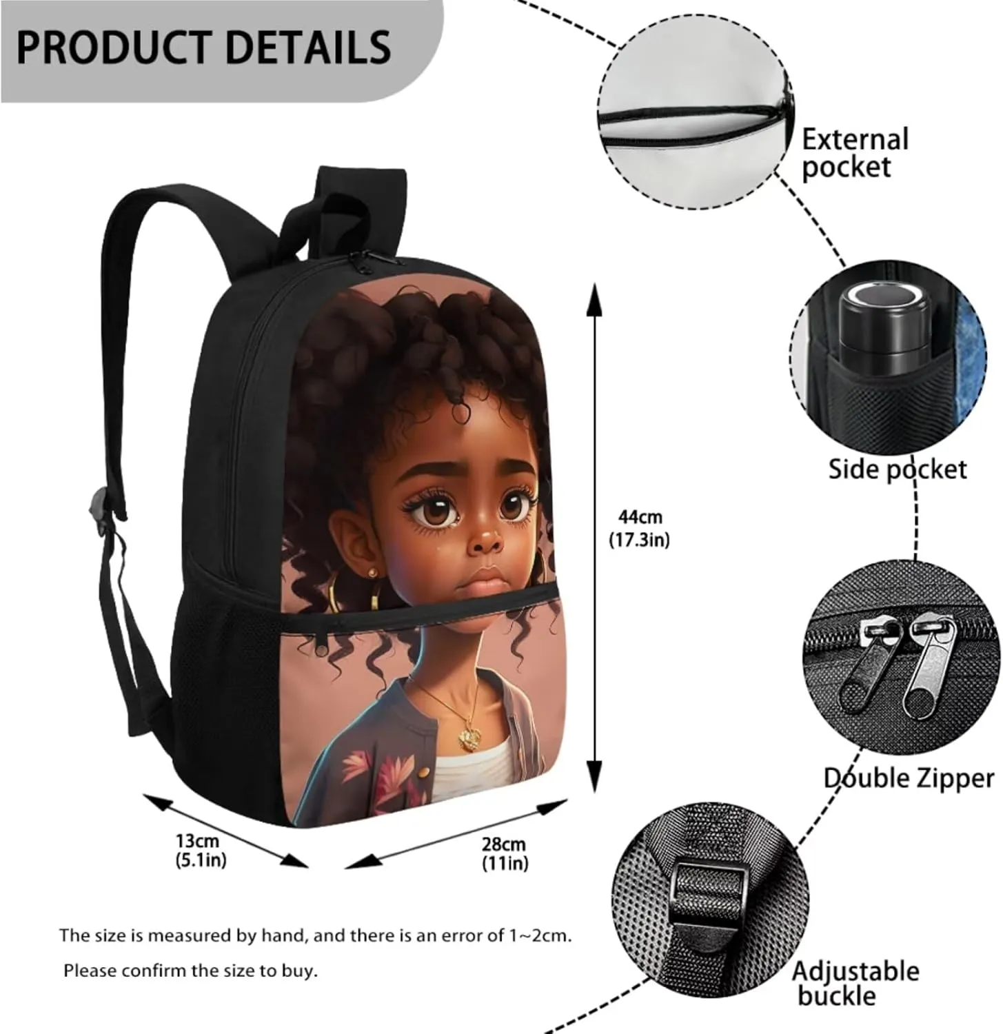 African Girl Kindergarten Backpack for Girls with Lunch Box and Pencil Case Water Bottle Holder Girls Bookbag School Backpack Set for Kindergarten Elementary School 4 In 1